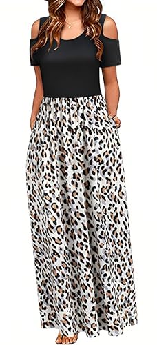 BETYFUL Sommerkleid Damen Lang Maxi Kleid Sommer Elegant Freizeitkleid Kurzarm Kalte Schulter Kleider mit Taschen von BETYFUL