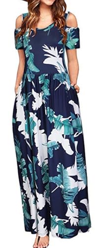 BETYFUL Sommerkleid Damen Lang Maxi Kleid Sommer Elegant Freizeitkleid Kurzarm Kalte Schulter Kleider mit Taschen von BETYFUL