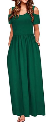 BETYFUL Sommerkleid Damen Lang Maxi Kleid Sommer Elegant Freizeitkleid Kurzarm Kalte Schulter Kleider mit Taschen von BETYFUL