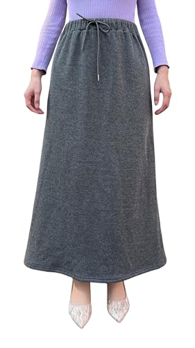 Damen Rock Winter Lange Wollrock Elegant Warm Winterrock Casual Party Maxirock Hohe Taille A-Linie Röcke Skirt (L,Dunkelgrau) von BETYFUL