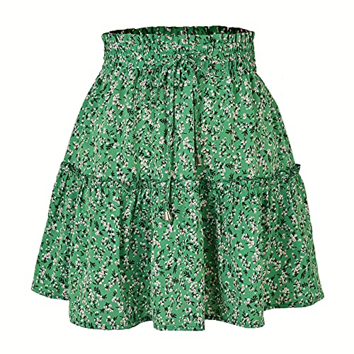 Damen Sommer Kurz Röcke Boho Rock Minirock Blumen Sommerrock, Süßes Minirock mit Rüschen und Blumenmuster, Hoher Taille Schwingend Strand Rock von BETYFUL