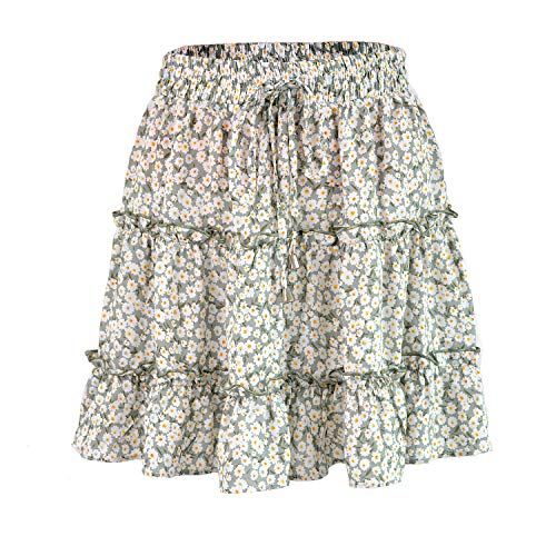 Damen Sommer Kurz Röcke Boho Rock Minirock Blumen Sommerrock, Süßes Minirock mit Rüschen und Blumenmuster, Hoher Taille Schwingend Strand Rock von BETYFUL