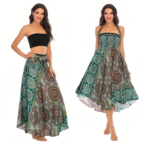 1Pcs Lang Rock Damen Gedruckter Boho Maxirock Sommerrock Leicht und Luftig Wickelrock,Verstellbares Riemen Strandkleid von BETYFUL