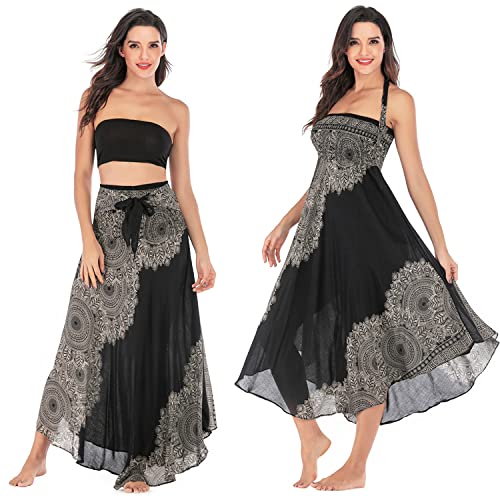 1Pcs Lang Rock Damen Gedruckter Boho Maxirock Sommerrock Leicht und Luftig Wickelrock,Verstellbares Riemen Strandkleid von BETYFUL