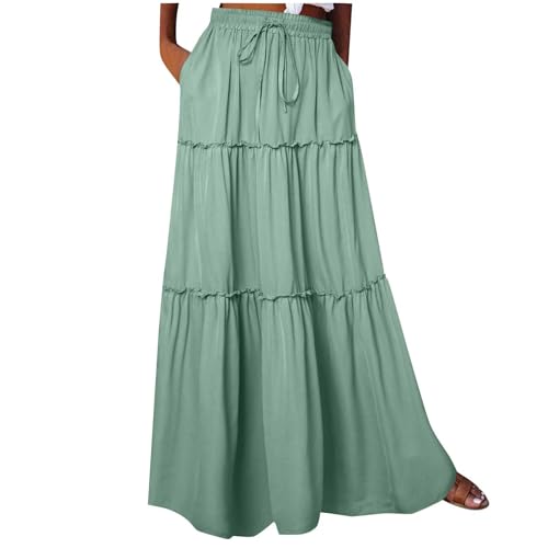 Rock Damen Sommer Lang Boho Blumen Maxirock, Hohe Elastische Taille mit Taschen und Gürtel Maxi Skirt Faltenrock Strandrock Freizeitrock von BETYFUL