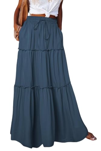 Rock Damen Sommer Lang Boho Blumen Maxirock, Hohe Elastische Taille mit Taschen und Gürtel Maxi Skirt Faltenrock Strandrock Freizeitrock von BETYFUL