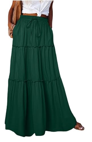 BETYFUL Maxi Rock Damen Langer Sommer Blumen Boho Hohe Elastische Taille Maxirock Stufenrock mit Taschen,A-Linie Strandrock von BETYFUL