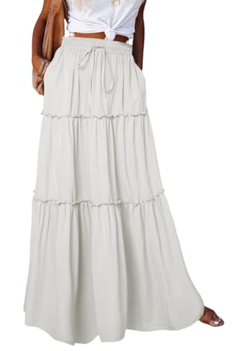 Rock Damen Sommer Lang Boho Blumen Maxirock, Hohe Elastische Taille mit Taschen und Gürtel Maxi Skirt Faltenrock Strandrock Freizeitrock von BETYFUL