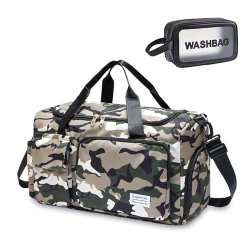 Kleine Sporttasche für Damen, Reisetasche, Handgepäck, Wochenendtasche mit Schuhfach, 37#Camo Green, Turnbeutel und Kulturbeutel von BEULPTN