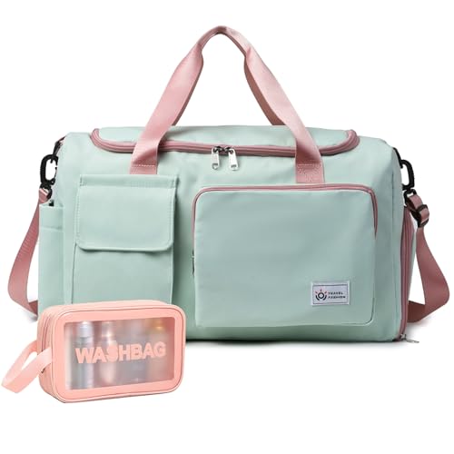 Kleine Sporttasche für Damen, Reisetasche, Handgepäck, Wochenendtasche mit Schuhfach, 40#grüner Reißverschluss, Turnbeutel und Kulturbeutel von BEULPTN