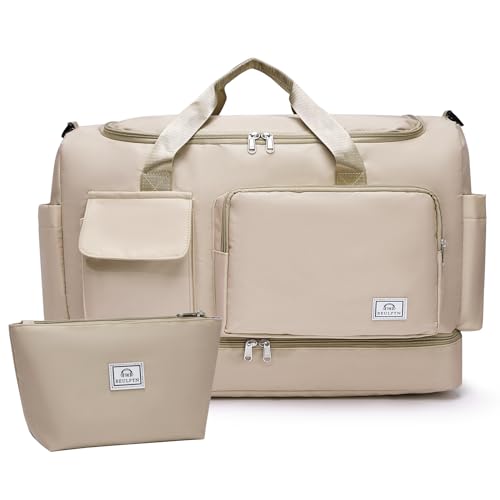 Kleine Sporttasche für Damen, Reisetasche, Handgepäck, Wochenendtasche mit Schuhfach, A3#Beige, Weekender Bag & Kulturbeutel von BEULPTN