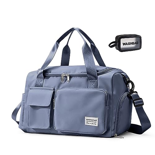 Kleine Sporttasche für Damen, Reisetasche, Handgepäck, Wochenendtasche mit Schuhfach, Blau, Gym Bag & Toiletry Bag, Turnbeutel und Kulturbeutel von BEULPTN