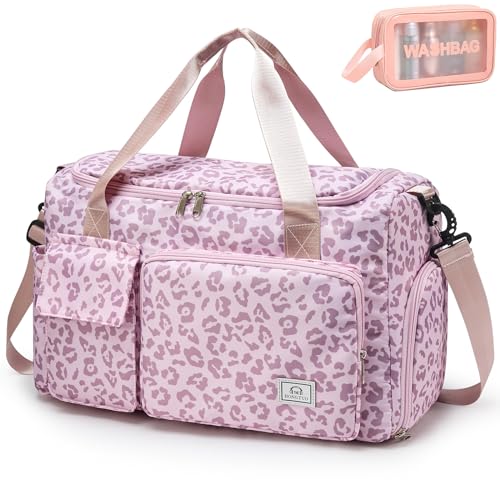 Kleine Sporttasche für Damen, Reisetasche, Handgepäck, Wochenendtasche mit Schuhfach, Z2#Pink Leaoopard, Turnbeutel und Kulturbeutel von BEULPTN