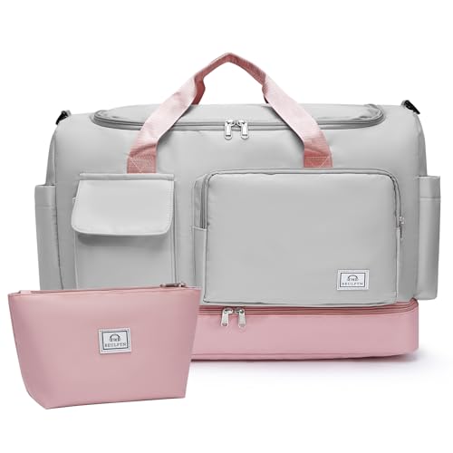 BEULPTN Kleine Sporttasche für Damen, Reisetasche, Handgepäck, Wochenendtasche mit Schuhfach, A10#Grau/Rosa, Weekender Bag & Kulturbeutel von BEULPTN