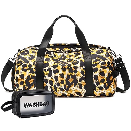 Kuh Print Duffle Bag, süße Reise Turnbeutel für Frauen mit Schuhfach, Handgepäck über Nacht Workout Tasche mit Kulturbeutel, C#Leopard von BEULPTN