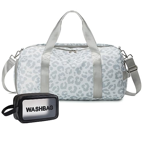 Kuh Print Duffle Bag, süße Reise Turnbeutel für Frauen mit Schuhfach, Handgepäck über Nacht Workout Tasche mit Kulturbeutel, D#Grauer Leopard von BEULPTN