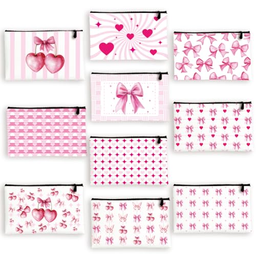 BEUNITONE Make-up-Tasche aus Segeltuch für Damen, Polychrome, Pinkes Mädchen-Herz von BEUNITONE