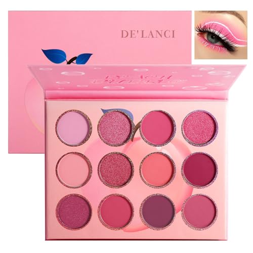 BEUSELF DE'LANCI Pink Eyeshadow Palette,12 Colors Peach Matte & Shimmer High Pigmented Mini Makeup Eyeshadow Pallet,Warm Natural Blendable Long-Lasting Waterproof Small Pallets Eyeshadow von BEUSELF