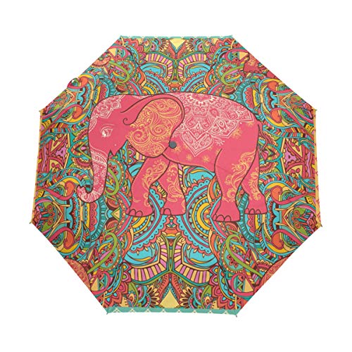 Art Elephant Regenschirm Auf-Zu Automatik UV-Schutz Taschenschirm Winddichter Umbrella Klein Leicht Schirm Kompakt Schirme für Jungen Mädchen Reise Strand Frauen von BEUSS