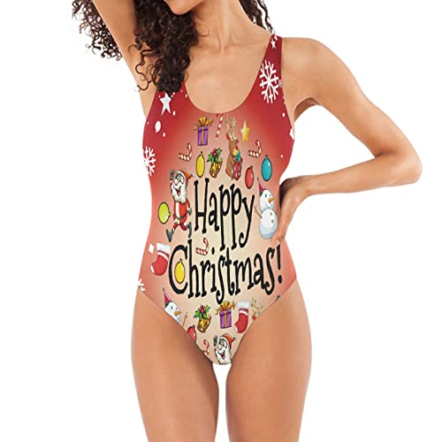 BEUSS Rote Weihnachten Süße Weihnachten Badeanzug Damen Badeanzüge Einteilier Bademode Sportlich Schwimmanzug Monokini für Mädchen von BEUSS