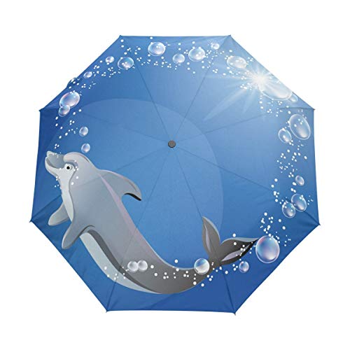 Blaue Kunst Licht Delphin Regenschirm Auf-Zu Automatik UV-Schutz Taschenschirm Winddichter Umbrella Klein Leicht Schirm Kompakt Schirme für Jungen Mädchen Reise Strand Frauen von BEUSS