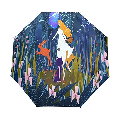 Blaue Schönheit Kaninchen Hase Regenschirm Auf-Zu Automatik Taschenschirm Winddichter Umbrella Klein Leicht Schirm Kompakt Schirme für Jungen Mädchen Reise Strand Frauen von BEUSS