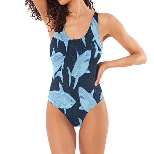Blauer Hai Dunkles Meer Badeanzug Damen Badeanzüge Einteilier Bademode Sportlich Schwimmanzug Monokini für Mädchen von BEUSS
