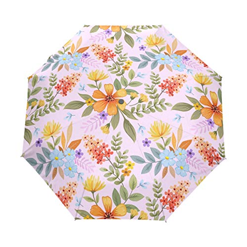Bunte Handgezeichnete Blumen Regenschirm Auf-Zu Automatik Taschenschirm Winddichter Umbrella Klein Leicht Schirm Kompakt Schirme für Jungen Mädchen Reise Strand Frauen von BEUSS