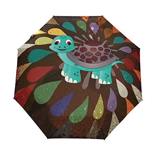 Cartoon Schildkröte Regenschirm Auf-Zu Automatik UV-Schutz Taschenschirm Winddichter Umbrella Klein Leicht Schirm Kompakt Schirme für Jungen Mädchen Reise Strand Frauen von BEUSS