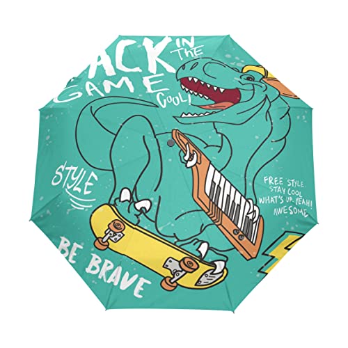 Dinosaurier Skateboard Musik Cool Regenschirm Auf-Zu Automatik Taschenschirm Winddichter Umbrella Klein Leicht Schirm Kompakt Schirme für Jungen Mädchen Reise Strand Frauen von BEUSS