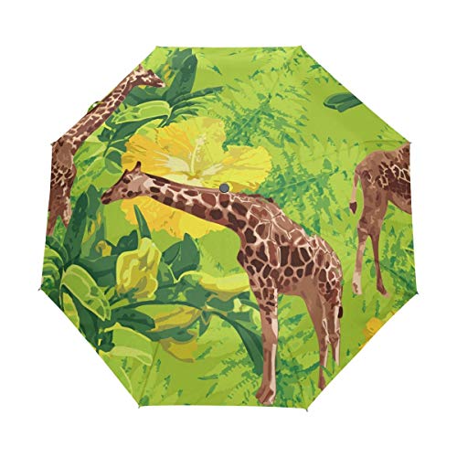 Giraffe Grün Regenschirm Auf-Zu Automatik Taschenschirm Winddichter Umbrella Klein Leicht Schirm Kompakt Schirme für Jungen Mädchen Reise Strand Frauen von BEUSS