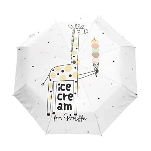 Giraffeneis Weißes Tier Regenschirm Auf-Zu Automatik Taschenschirm Winddichter Umbrella Klein Leicht Schirm Kompakt Schirme für Jungen Mädchen Reise Strand Frauen von BEUSS
