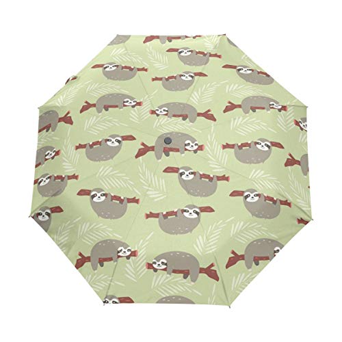 Grünes Blatt Faultier Regenschirm Auf-Zu Automatik Taschenschirm Winddichter Umbrella Klein Leicht Schirm Kompakt Schirme für Jungen Mädchen Reise Strand Frauen von BEUSS