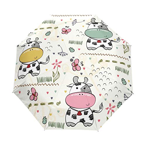 Lustige Cartoon Kuh Regenschirm Auf-Zu Automatik Taschenschirm Winddichter Umbrella Klein Leicht Schirm Kompakt Schirme für Jungen Mädchen Reise Strand Frauen von BEUSS