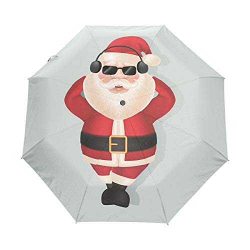 Musik Weihnachtsmann Regenschirm Auf-Zu Automatik UV-Schutz Taschenschirm Winddichter Umbrella Klein Leicht Schirm Kompakt Schirme für Jungen Mädchen Reise Strand Frauen von BEUSS