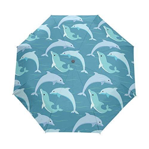 Niedlichen Blauen Delphin Regenschirm Auf-Zu Automatik Taschenschirm Winddichter Umbrella Klein Leicht Schirm Kompakt Schirme für Jungen Mädchen Reise Strand Frauen von BEUSS