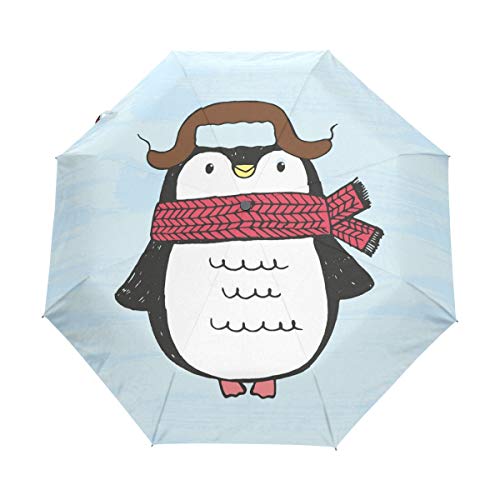 Niedlichwinter Pinguin Regenschirm Auf-Zu Automatik Taschenschirm Winddichter Umbrella Klein Leicht Schirm Kompakt Schirme für Jungen Mädchen Reise Strand Frauen von BEUSS