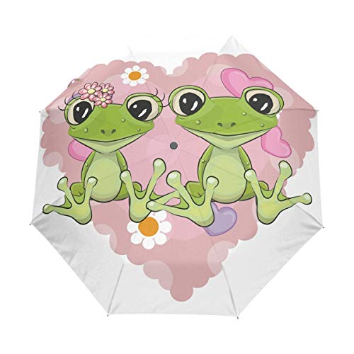 Rosa Liebe Frosch Herz Regenschirm Auf-Zu Automatik UV-Schutz Taschenschirm Winddichter Umbrella Klein Leicht Schirm Kompakt Schirme für Jungen Mädchen Reise Strand Frauen von BEUSS