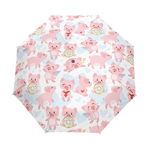 Rosa Schwein Niedlich Regenschirm Auf-Zu Automatik Taschenschirm Winddichter Umbrella Klein Leicht Schirm Kompakt Schirme für Jungen Mädchen Reise Strand Frauen von BEUSS