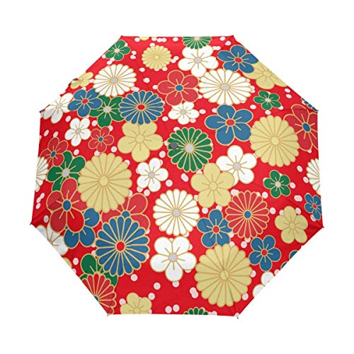 Rote Bunte Blume Kunst Regenschirm Auf-Zu Automatik UV-Schutz Taschenschirm Winddichter Umbrella Klein Leicht Schirm Kompakt Schirme für Jungen Mädchen Reise Strand Frauen von BEUSS