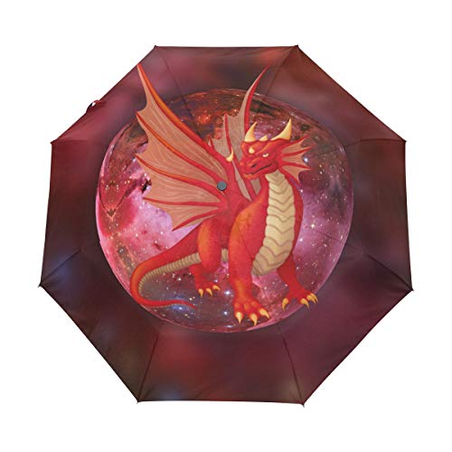 Roter Wütender Drache Regenschirm Auf-Zu Automatik UV-Schutz Taschenschirm Winddichter Umbrella Klein Leicht Schirm Kompakt Schirme für Jungen Mädchen Reise Strand Frauen von BEUSS