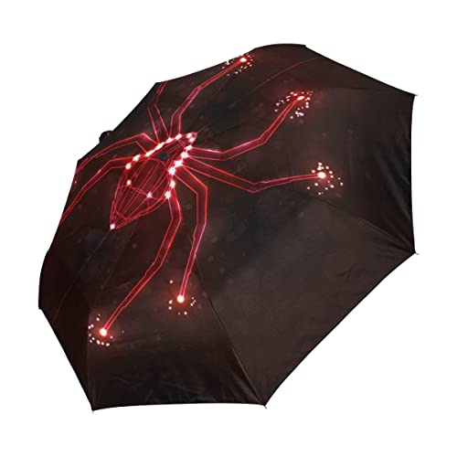 Spinne Rot Glühen Schwarz Regenschirm Auf-Zu Automatik UV-Schutz Taschenschirm Winddichter Umbrella Klein Leicht Schirm Kompakt Schirme für Jungen Mädchen Reise Strand Frauen von BEUSS