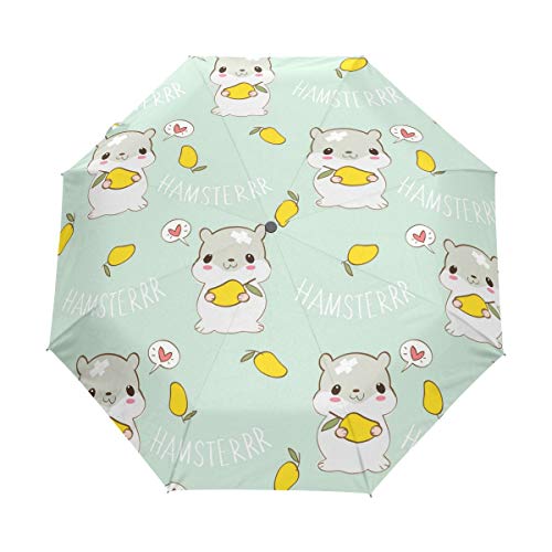 Süße Hamster Liebe Mango Regenschirm Auf-Zu Automatik Taschenschirm Winddichter Umbrella Klein Leicht Schirm Kompakt Schirme für Jungen Mädchen Reise Strand Frauen von BEUSS