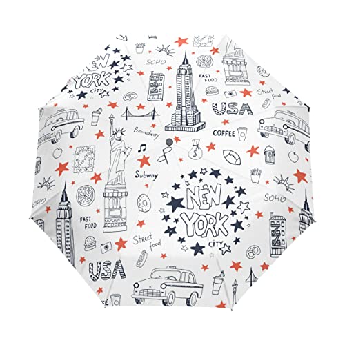 Usa Weißes Auto New York Regenschirm Auf-Zu Automatik Taschenschirm Winddichter Umbrella Klein Leicht Schirm Kompakt Schirme für Jungen Mädchen Reise Strand Frauen von BEUSS