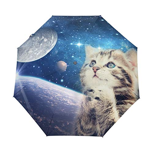 Weltraummond Katze Regenschirm Auf-Zu Automatik Taschenschirm Winddichter Umbrella Klein Leicht Schirm Kompakt Schirme für Jungen Mädchen Reise Strand Frauen von BEUSS