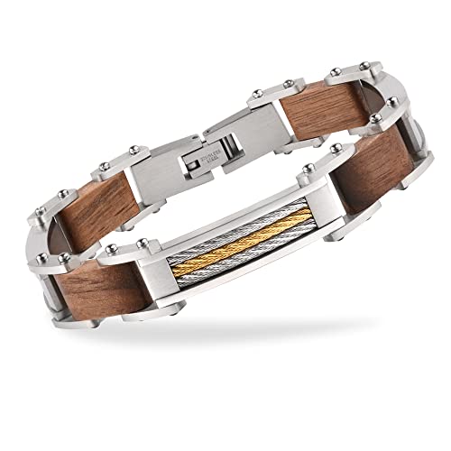 BEWELL Holzarmband Herren Modisch Ultraleichtes Naturholz & Edelstahl Kombinieren Handgemachte Verstellbare Armband Armreif Schmuck Geschenk von BEWELL