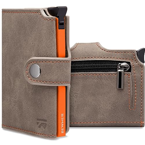 BEWMER v2 Kartenetui mit RFID-Schutz & Anti-Cloning - Damen & Herren Geldbörse mit Münzfach & Platz für 9 Kreditkarten | Kunstleder Portemonnaie Herren & Damen mit Clipverschluss | Beige-Orange von BEWMER