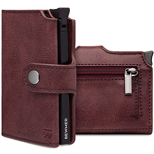 BEWMER v2 Shielded Slim Wallet mit Münzfach für Herren & Damen | Kartenetui mit Münzfach & RFID-Schutz & Anti-Cloning | Geldbörse für Scheine, Münzen & 9 Kreditkarten | Bordeaux-Rot von BEWMER