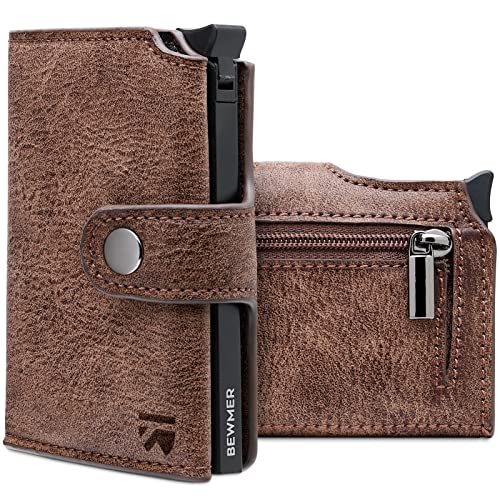 BEWMER v2 Shielded Slim Wallet mit Münzfach für Herren & Damen | Kartenetui mit Münzfach & RFID-Schutz & Anti-Cloning | Geldbörse für Scheine, Münzen & 9 Kreditkarten | Braun von BEWMER