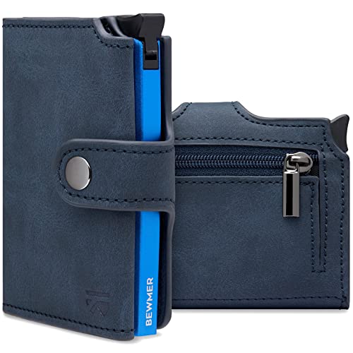 BEWMER v2 Shielded Slim Wallet mit Münzfach für Herren & Damen | Kartenetui mit Münzfach & RFID-Schutz & Anti-Cloning | Geldbörse für Scheine, Münzen & 9 Kreditkarten | Dunkelblau von BEWMER